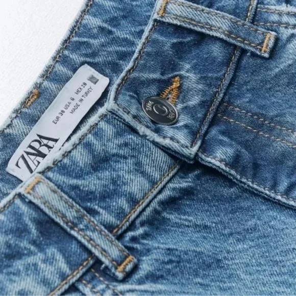 Zara MID WAIST STRAIGHT LEG CUT OUT JEWEL JEANS studded pants denim wide leg - Picture 5 of 11